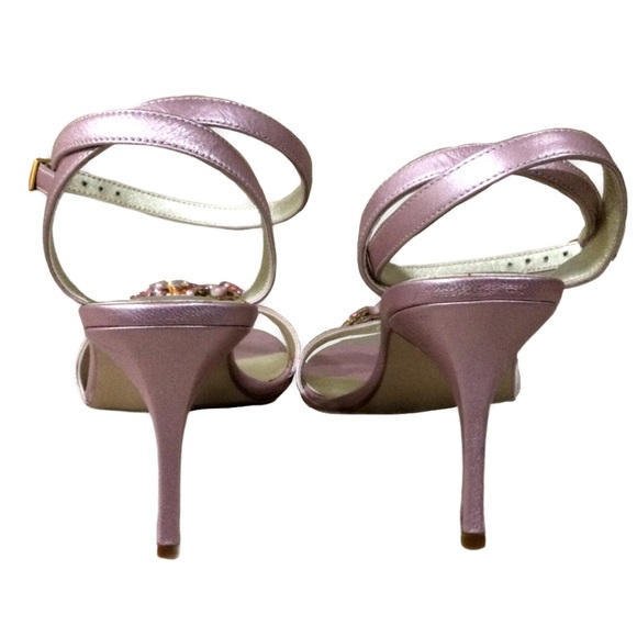 Dazzling Pink Satin Dress Sandals Heels, Bejeweled Straps, Adjustable Sz 8.5 NIB - Picture 9 of 16